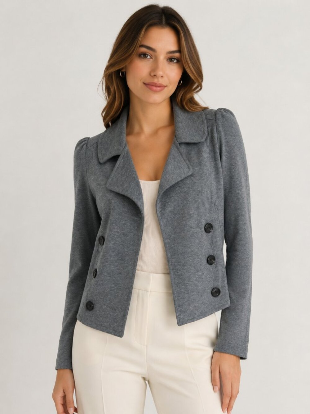 Necessary Objects Gray Knit Double-Breasted Blazer | XS